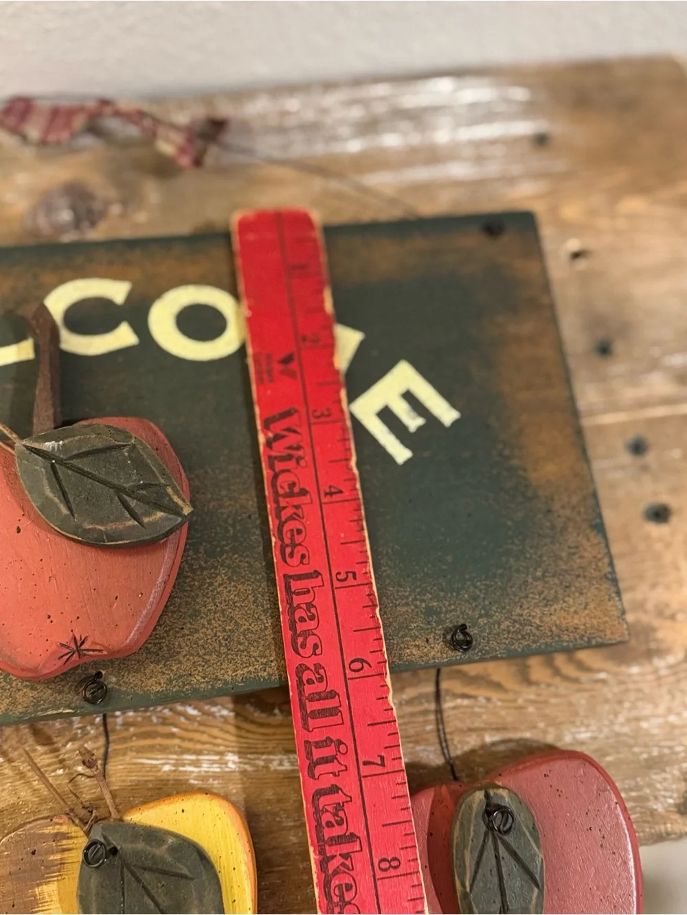 Vtg 90s Style Wooden Apple Welcome Sign Decor Country Ribbon Cottagecore